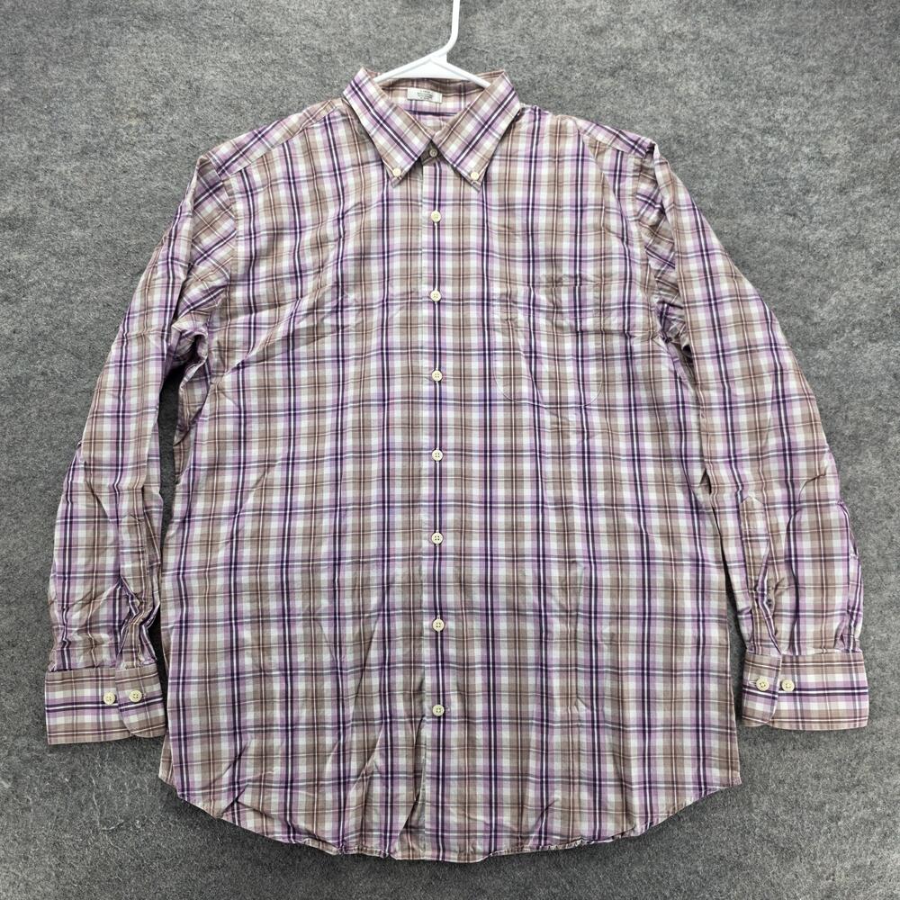 Peter Millar Shirt Mens L Purple Plaid Cotton Long Sleeve Button Up Regular Fit